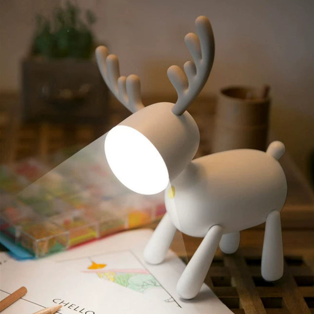 Cartoon Deer LED Night Light USB Rechargeable Silicone Elk Lamp for Kids Study Desk or Bedroom