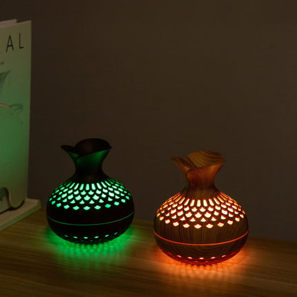 Wood Grain Flower Humidifier 300ML USB Air Moisturizer with Colorful LED Lights Two-Speed Mist for Bedroom Home Office