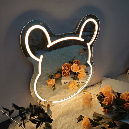 Cartoon Neon Characters Makeup Mirror – Acrylic Light For Bedroom, Bathroom, Or Vanity