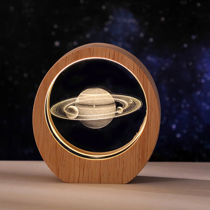 3D Crystal Carved Night Light – Wooden Frame Luminous Base, Creative Desktop Ornament, Gift & Decorative Lamp