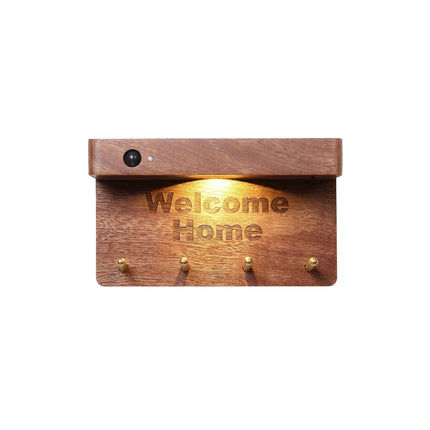 Welcome Home Wall Lamp Hook Shelf USB Rechargeable Solid Wood Magnetic Hook Shelf Key Rack Storage Lamp