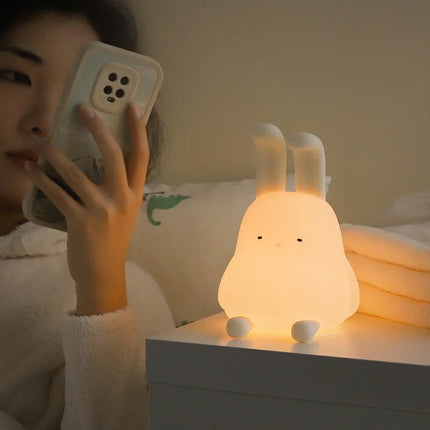 Cartoon Fold-Eared Rabbit Silicone Night Light Dual-Use Atmosphere Lamp Baby Sleep Pat Light Rechargeable