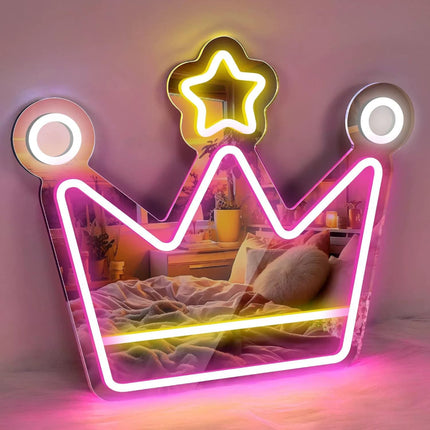 Cartoon Neon Characters Makeup Mirror – Acrylic Light For Bedroom, Bathroom, Or Vanity