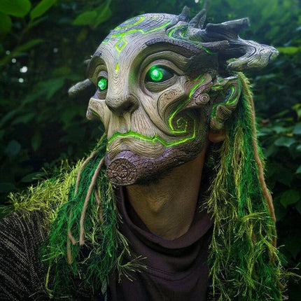 Halloween Green Elf Latex Mask Forest Tree Man Costume Masquerade Head Cover