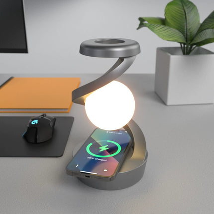 LED Desk Lamp with Wireless Charging – Rotating Suspension, Dimmable Nightstand Light for Bedroom/Home Office