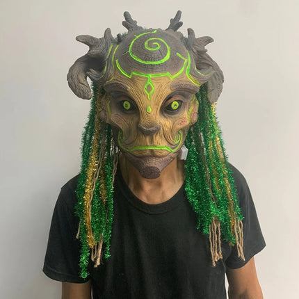 Halloween Green Elf Latex Mask Forest Tree Man Costume Masquerade Head Cover