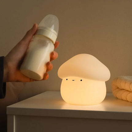 Mushroom Head Silicone Night Light USB Charging Dimmable Pat Lamp with Timer for Bedroom & Baby Feeding