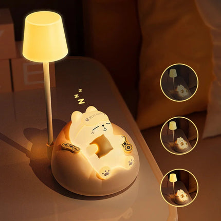 Cute Sleeping Cat Night Light 3-Speed Pat Lamp Bedside Eye Protection Feeding Light for Bedroom