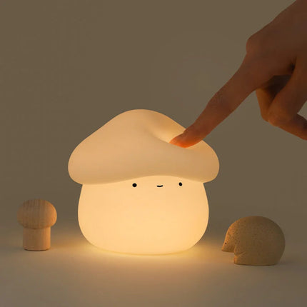 Mushroom Head Silicone Night Light USB Charging Dimmable Pat Lamp with Timer for Bedroom & Baby Feeding