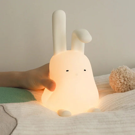 Cartoon Fold-Eared Rabbit Silicone Night Light Dual-Use Atmosphere Lamp Baby Sleep Pat Light Rechargeable