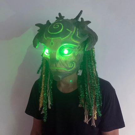 Halloween Green Elf Latex Mask Forest Tree Man Costume Masquerade Head Cover