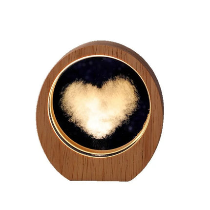 3D Crystal Carved Night Light – Wooden Frame Luminous Base, Creative Desktop Ornament, Gift & Decorative Lamp