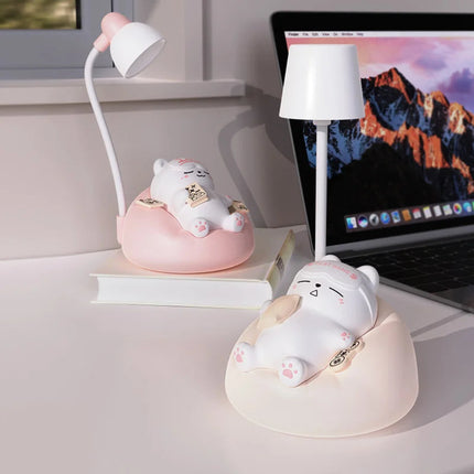 Cute Sleeping Cat Night Light 3-Speed Pat Lamp Bedside Eye Protection Feeding Light for Bedroom