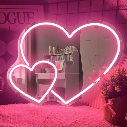 Cartoon Neon Characters Makeup Mirror – Acrylic Light For Bedroom, Bathroom, Or Vanity