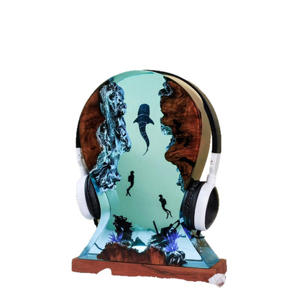 Diver and Shark Epoxy Resin Gaming Headset Stand Creative Desk Ornament Birthday Gift for Boyfriend