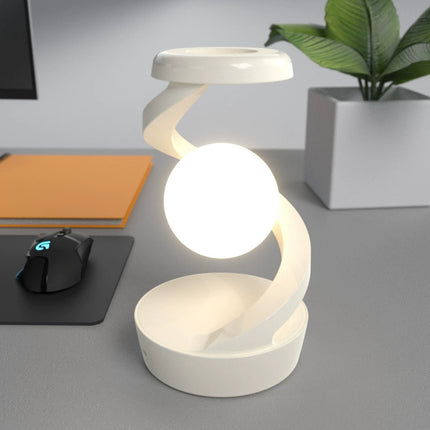 LED Desk Lamp with Wireless Charging – Rotating Suspension, Dimmable Nightstand Light for Bedroom/Home Office