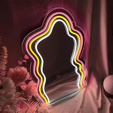 Cartoon Neon Characters Makeup Mirror – Acrylic Light For Bedroom, Bathroom, Or Vanity