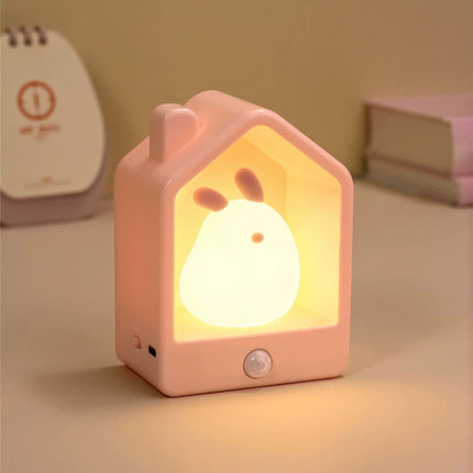 Rabbit Cartoon Night Light Baby Eye Protection LED Human Body Induction Bedside Lamp Dormitory Festival Atmosphere Light