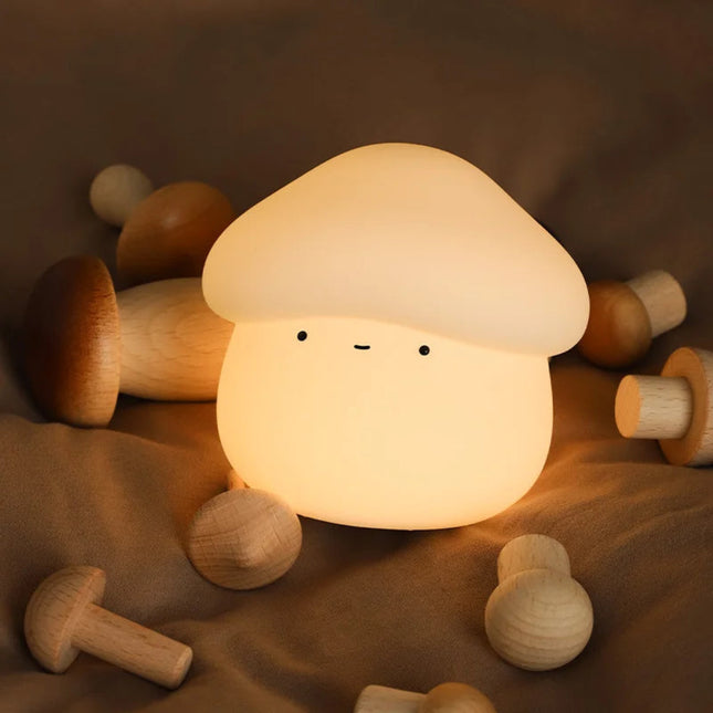 Mushroom Head Silicone Night Light USB Charging Dimmable Pat Lamp with Timer for Bedroom & Baby Feeding