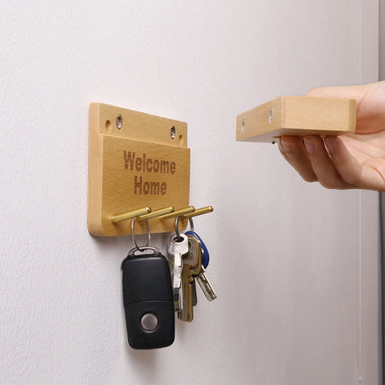 Welcome Home Wall Lamp Hook Shelf USB Rechargeable Solid Wood Magnetic Hook Shelf Key Rack Storage Lamp