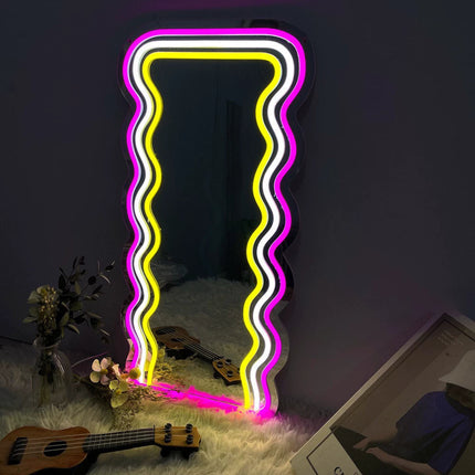 Cartoon Neon Characters Makeup Mirror – Acrylic Light For Bedroom, Bathroom, Or Vanity