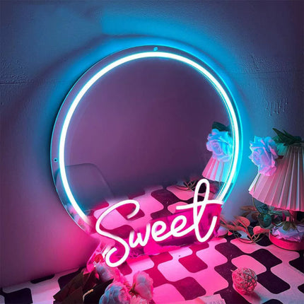 Cartoon Neon Characters Makeup Mirror – Acrylic Light For Bedroom, Bathroom, Or Vanity