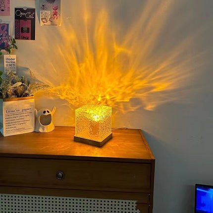 Rotating Water Ripple Lamp LED Atmosphere Light with Dynamic Flame Effect for Bedroom Bedside and Desktop Decoration