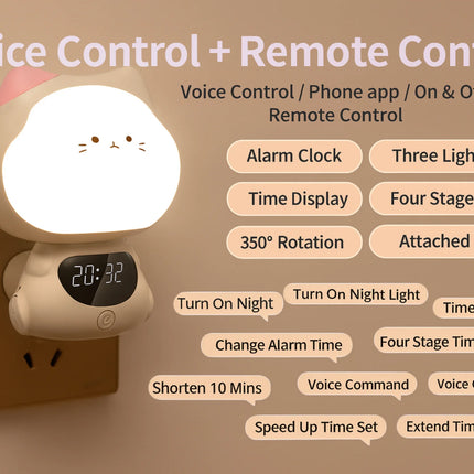 Voice-Controlled Intelligent Night Light – Baby Feeding Bedside Lamp with Soft Eye Protection Light, Remote Control & Clock