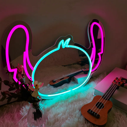 Cartoon Neon Characters Makeup Mirror – Acrylic Light For Bedroom, Bathroom, Or Vanity