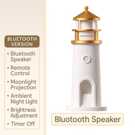 Creative Moonlight Lighthouse Projection Lamp with Human Body Sensor Remote Control LED Bedside Lamp Bluetooth Speaker for Bedroom Atmosphere and Sleep