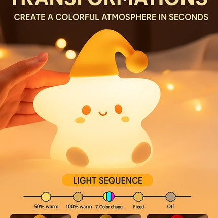 Silicone Star Pat Lamp – Kids’ Bedside Night Light, Rechargeable