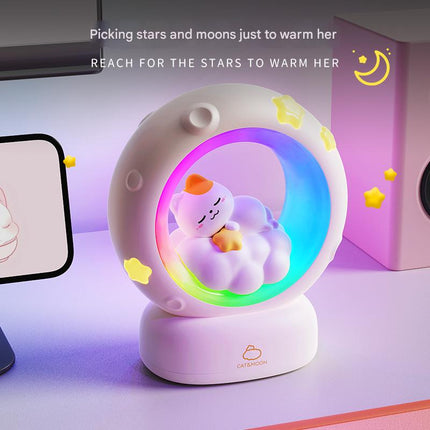 Cute Night Light for Girls – Atmospheric Cat Lamp, “Pick the Stars, Embrace the Moon”, Birthday Gift & Decorative Ornament