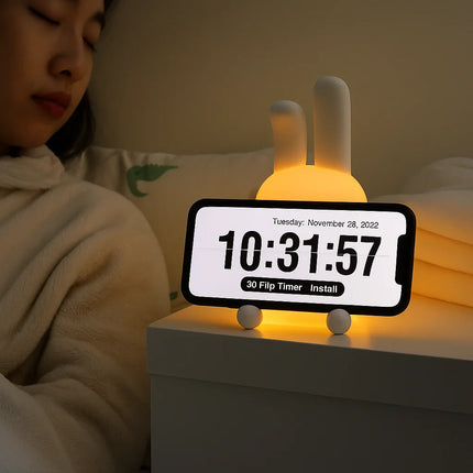 Cartoon Fold-Eared Rabbit Silicone Night Light Dual-Use Atmosphere Lamp Baby Sleep Pat Light Rechargeable