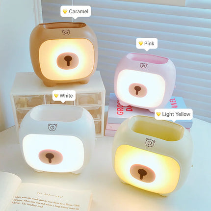 Bear Pen Holder Night Lamp Cute Girly Heart Romantic Bedside Lamp Multifunctional Nordic Style Bedroom Lighting