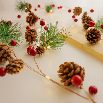 LED Christmas Bell & Pine Cone String Lights – Battery Decorative Indoor Garland
