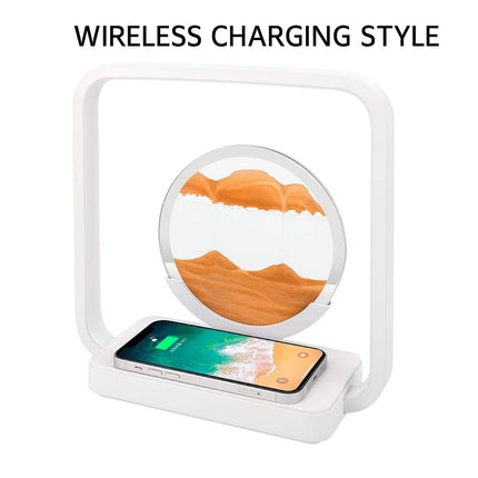 Wireless Charging Quicksand Painting Table Lamp USB Stepless Dimming LED Night Light Three-Color Temperature Dynamic Hourglass for Bedroom
