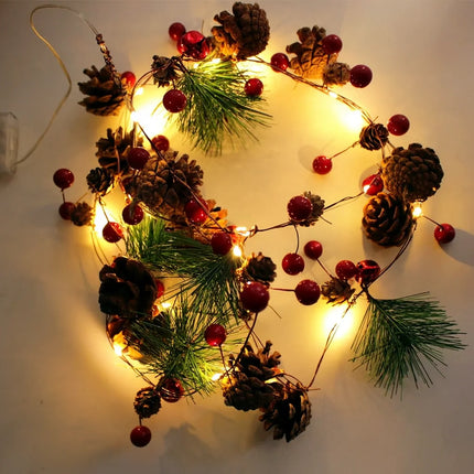 LED Christmas Bell & Pine Cone String Lights – Battery Decorative Indoor Garland
