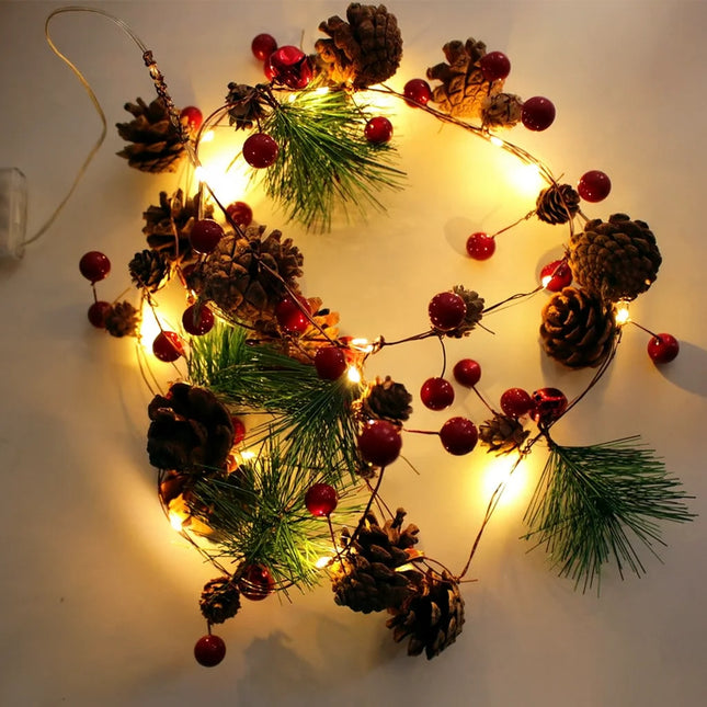 LED Christmas Bell & Pine Cone String Lights – Battery Decorative Indoor Garland