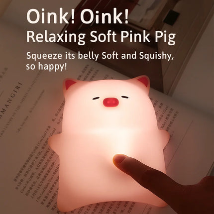 Popular Lying Flat Pig Pat Lamp – Silicone Night Light with Timer, Bedside Charging Lamp, Bedroom Atmosphere Light