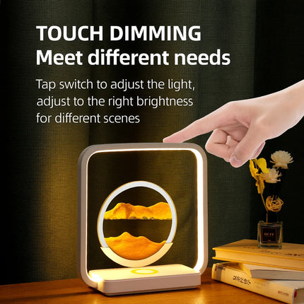Wireless Charging Quicksand Painting Table Lamp USB Stepless Dimming LED Night Light Three-Color Temperature Dynamic Hourglass for Bedroom